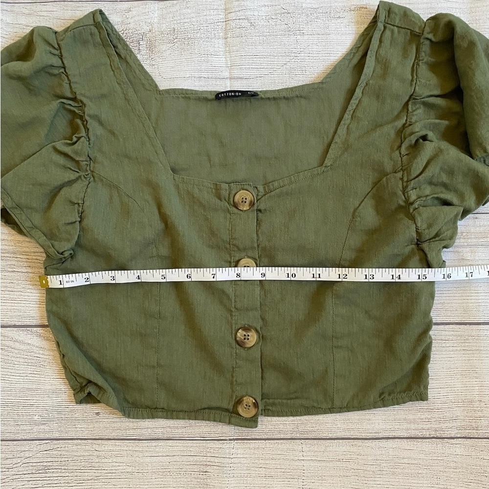 Cotton On Olive Green Button-Up Crop Flutter Sleeve Top - Picture 5 of 6